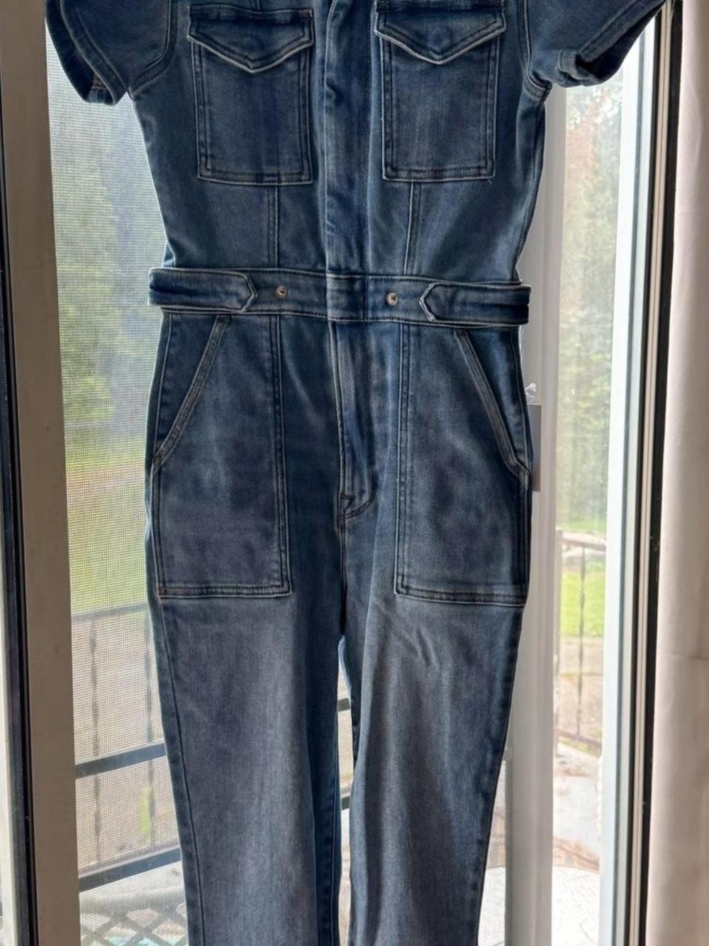 Good American Indigo Blue Womens Slim Straight Denim Jumpsuit